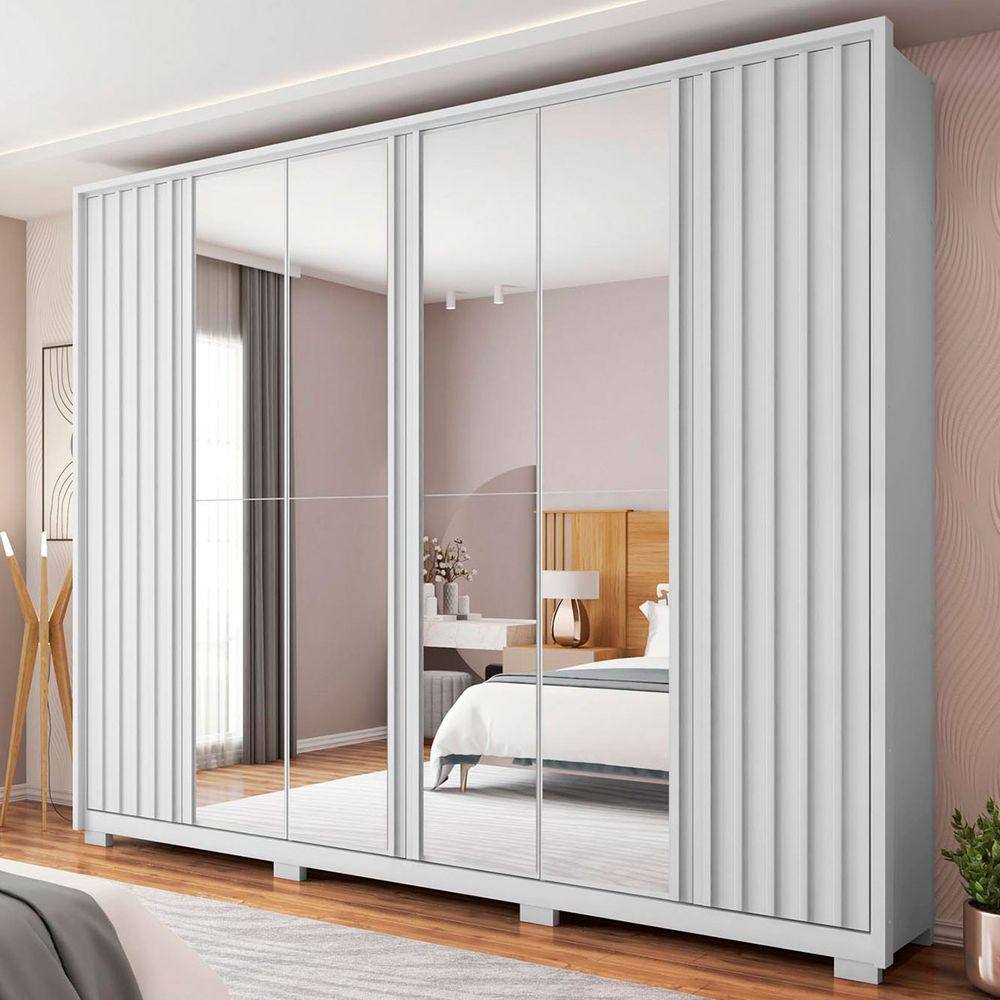 Guarda-Roupa Casal Apollo 6 Portas 6 Gavetas com Espelho Branco Fosco 8002200076 - Caemmun