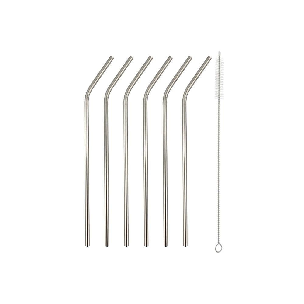 Kit 6 Canudo Curvo Inox Reutilizável Ecológico Fácil de Transportar Ideal para Bebidas em Geral e Escova