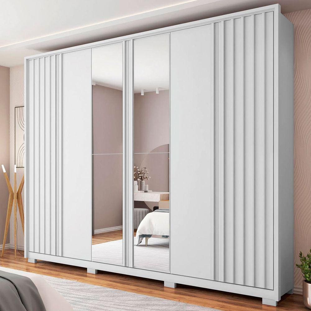 Guarda-Roupa Casal Apollo 6 Portas 6 Gavetas com Espelho Branco Fosco - Caemmun
