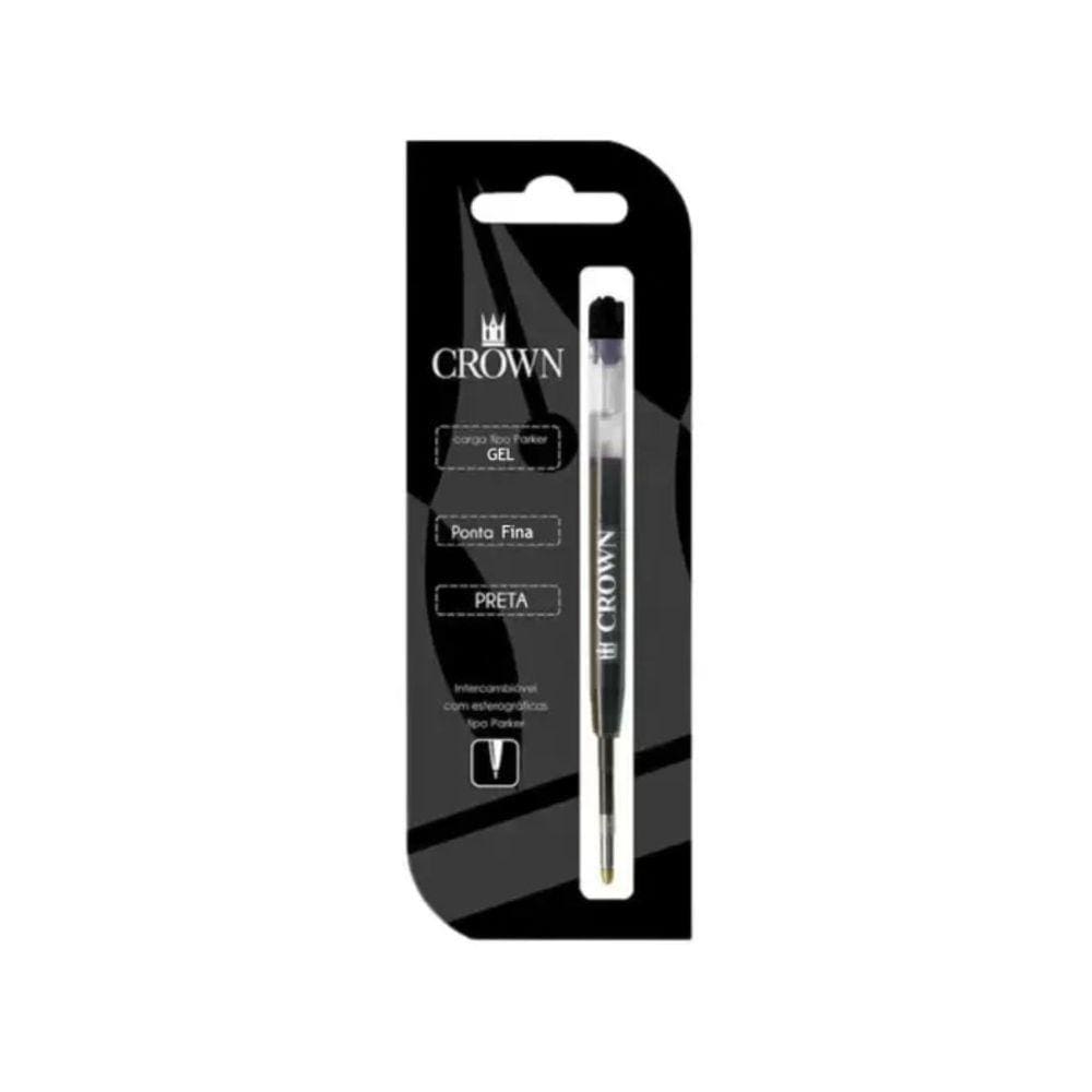 Carga Esferografica Gel Crown Tipo Parker Fina Preta