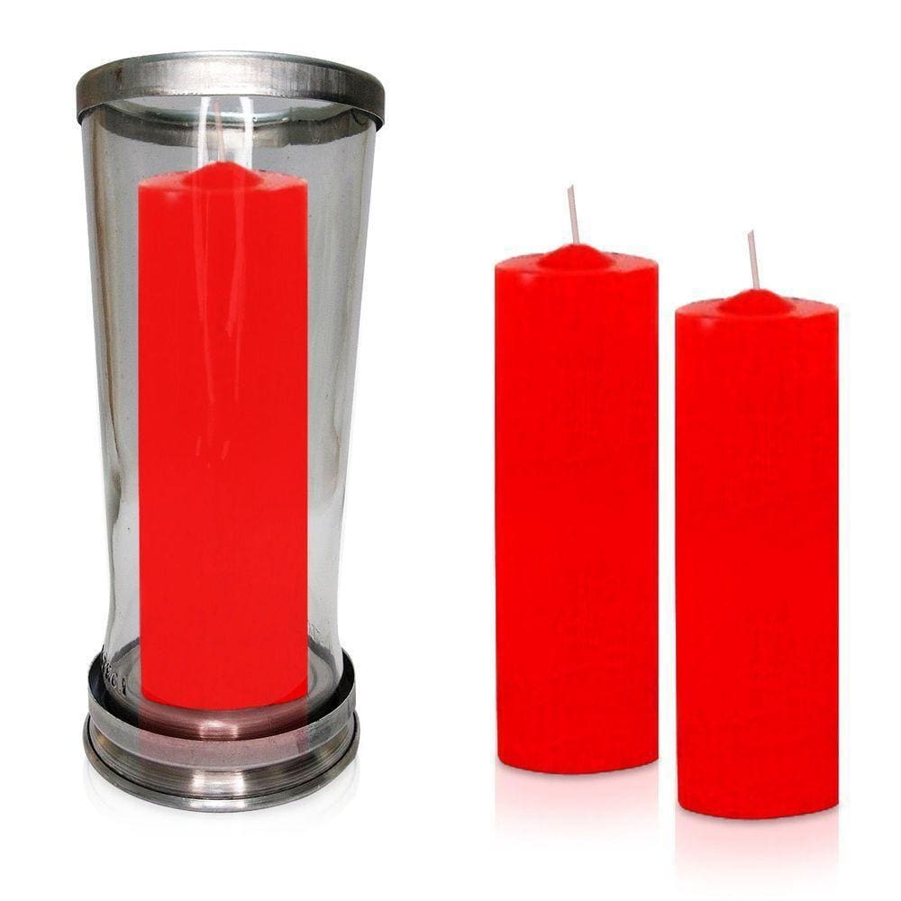 Kit Copo Suporte Vidro Para Vela + 3 Velas Votivas 7 Dias Vermelha 250g