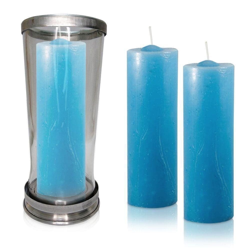 Kit Copo Suporte Vidro Para Vela + 3 Velas Votivas 7 Dias Azul Claro 250g