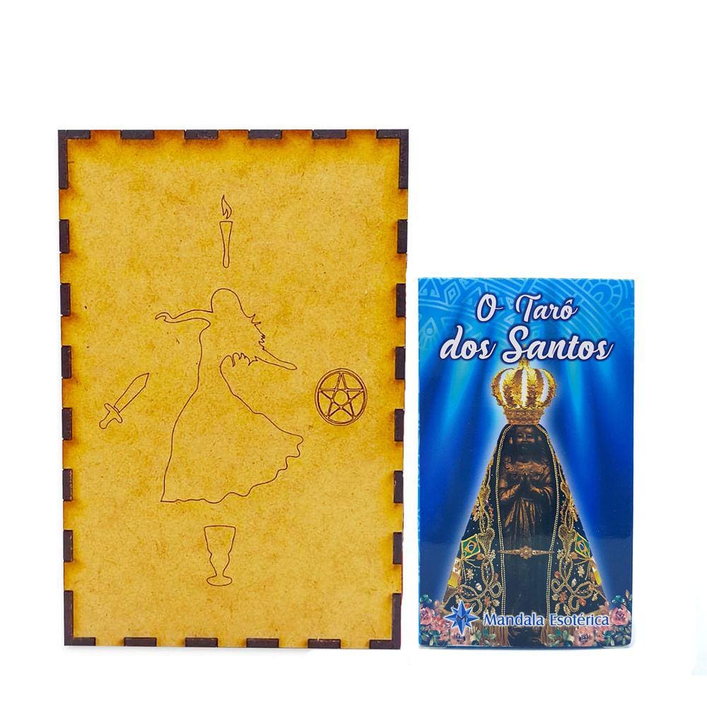 Kit Tarô Baralho dos Santos e Porta Tarô Caixa Madeira