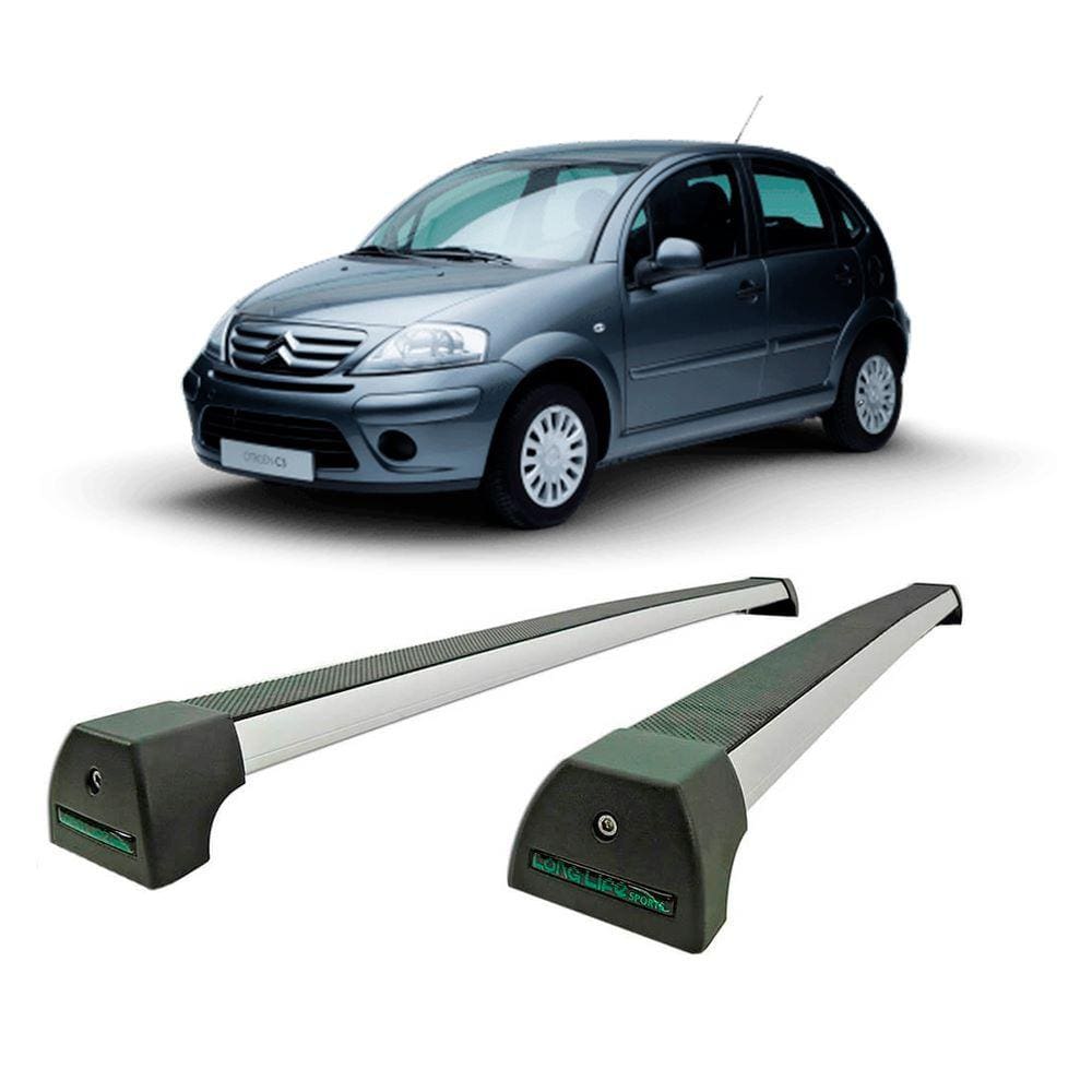 Rack De Teto Long Life em Alumínio p/ Citroen C3 2001 Até 2012