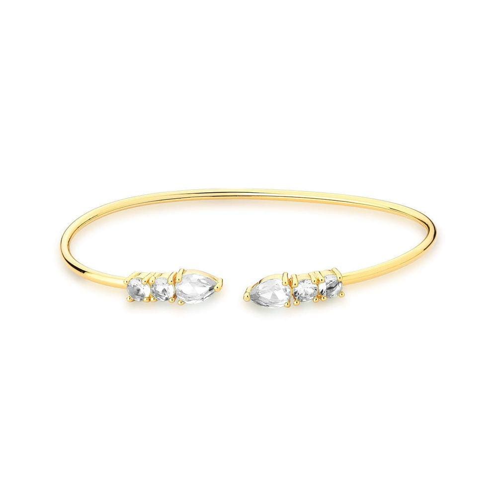 Bracelete aberto com zircônias água marinha banhado a ouro-Zarpellon