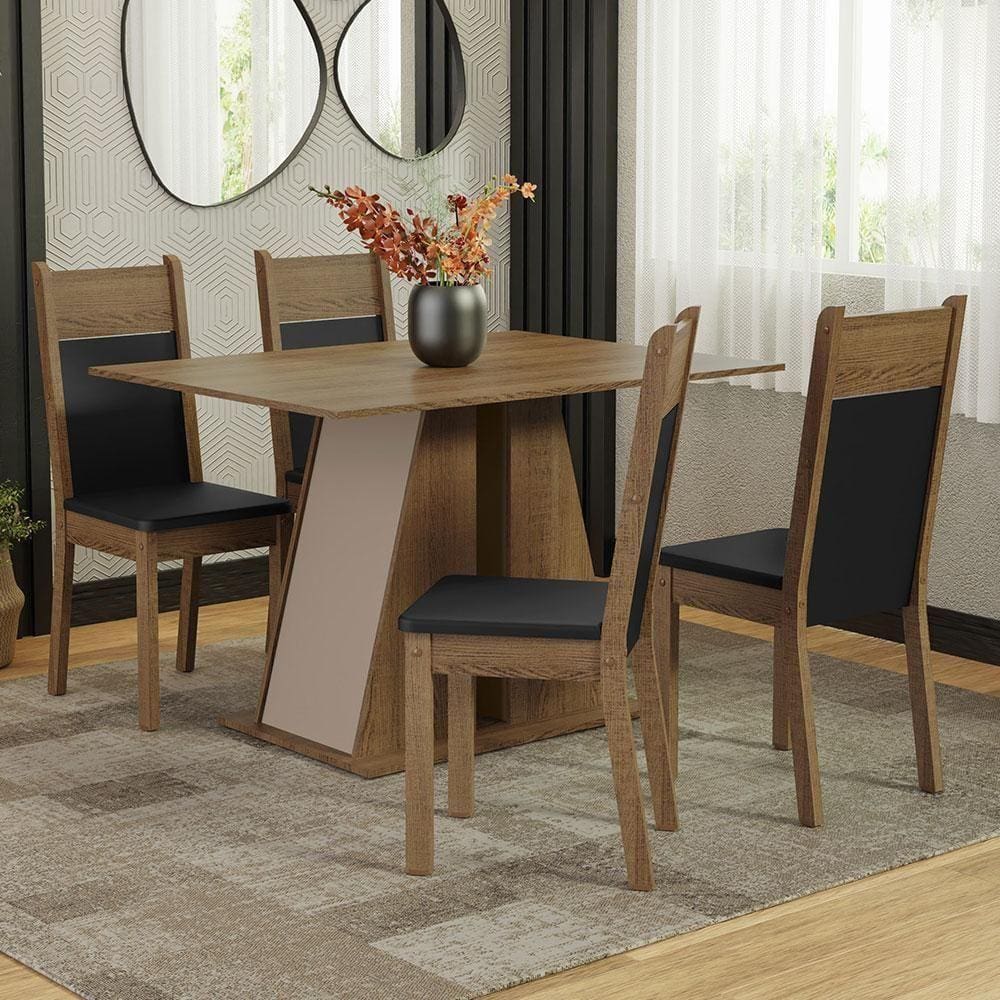 Conjunto Sala De Jantar Mesa Tampo De Madeira 4 Cadeiras Rustic/crema/preto Angel Madesa Rustic/crema/sintético Preto