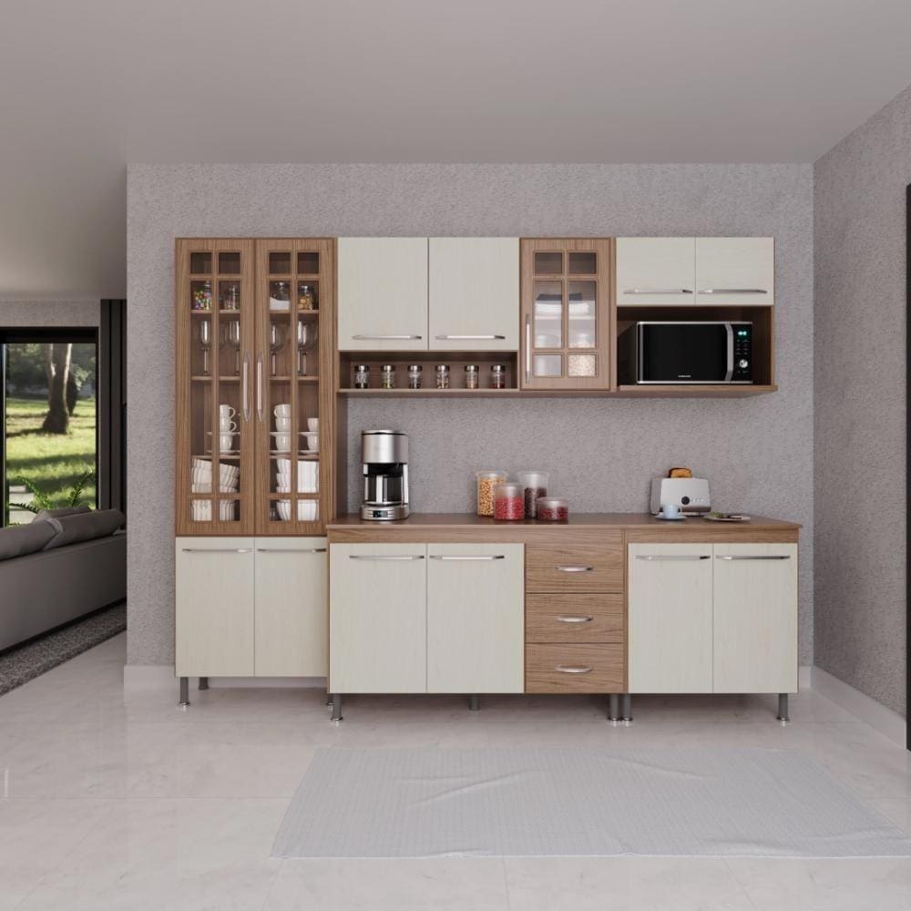 Cozinha Completa 5 Peças 260cm 13 Portas 3 Gavetas Com Tampo