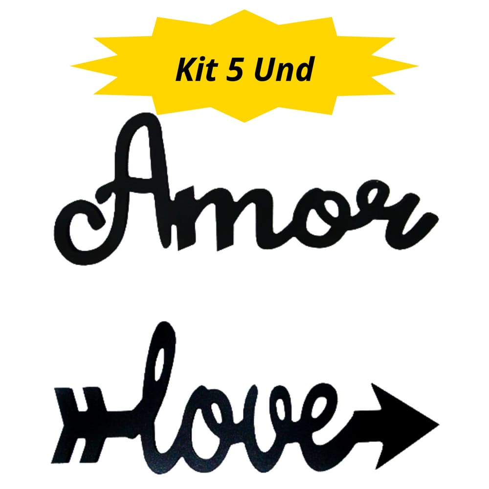 Kit 5 und - Enfeite de Madeira Auto Adesiva - Amor / Love