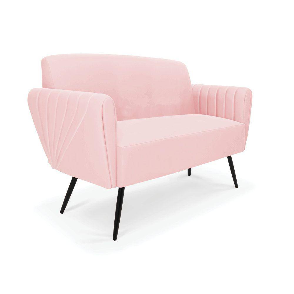 Sofá Namoradeira Pés Palito de Ferro Bruna Suede Rosa Bebê - D`Rossi