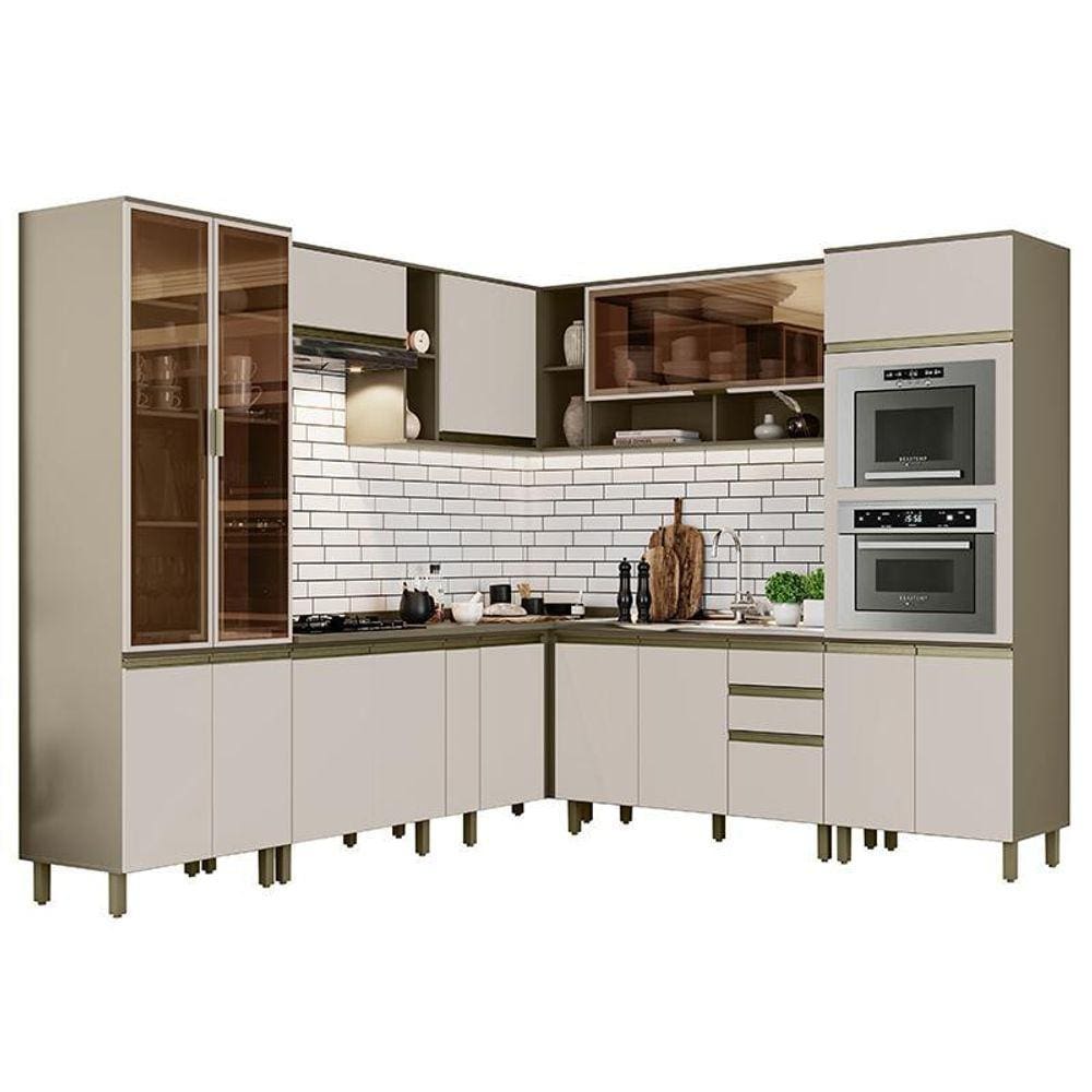 Cozinha Completa de Canto 10 Peças Connect com Torre Quente e Cristaleira - Móveis Henn