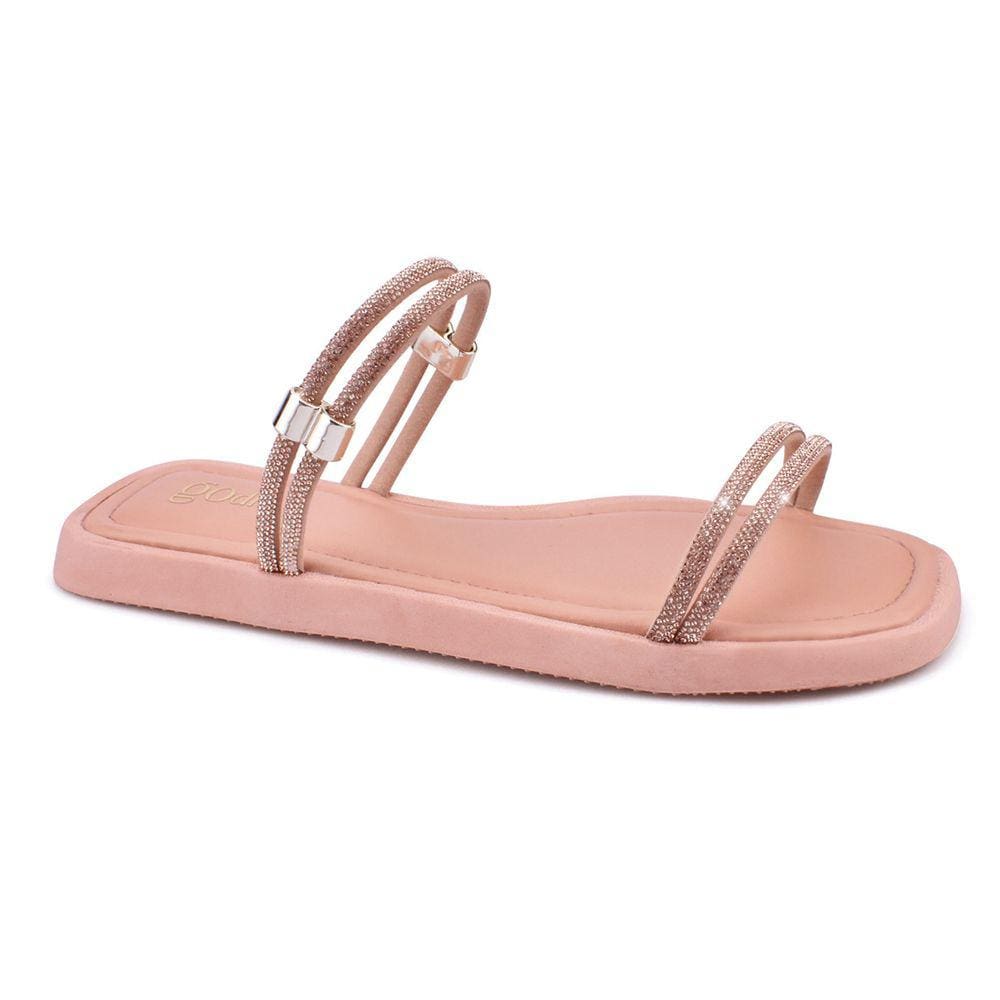Rasteira Flat Sandália Brilho Strass Feminino Godiva Rosado Light 334091