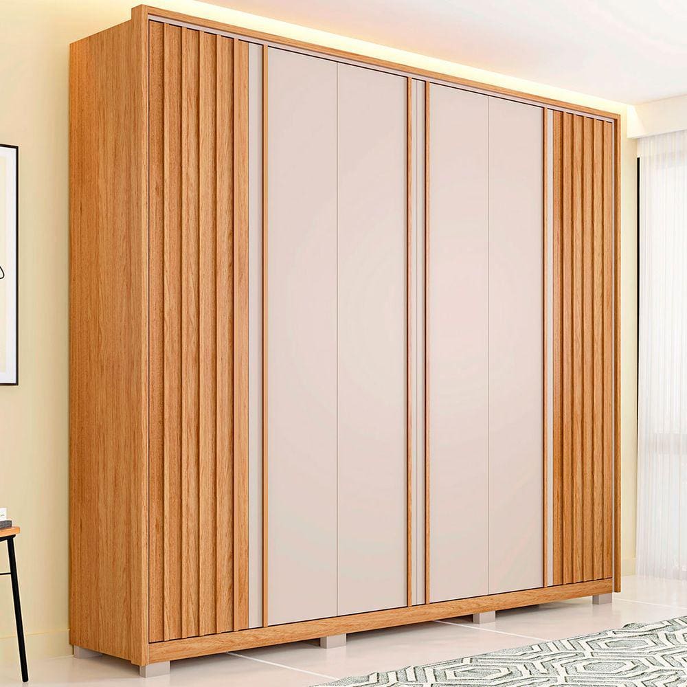 Guarda-Roupa Casal Apollo 6 Portas 6 Gavetas Buriti/Off White - Caemmun