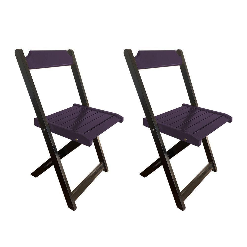 Kit 2 Cadeiras De Madeira Dobrável Roxo - Roxo