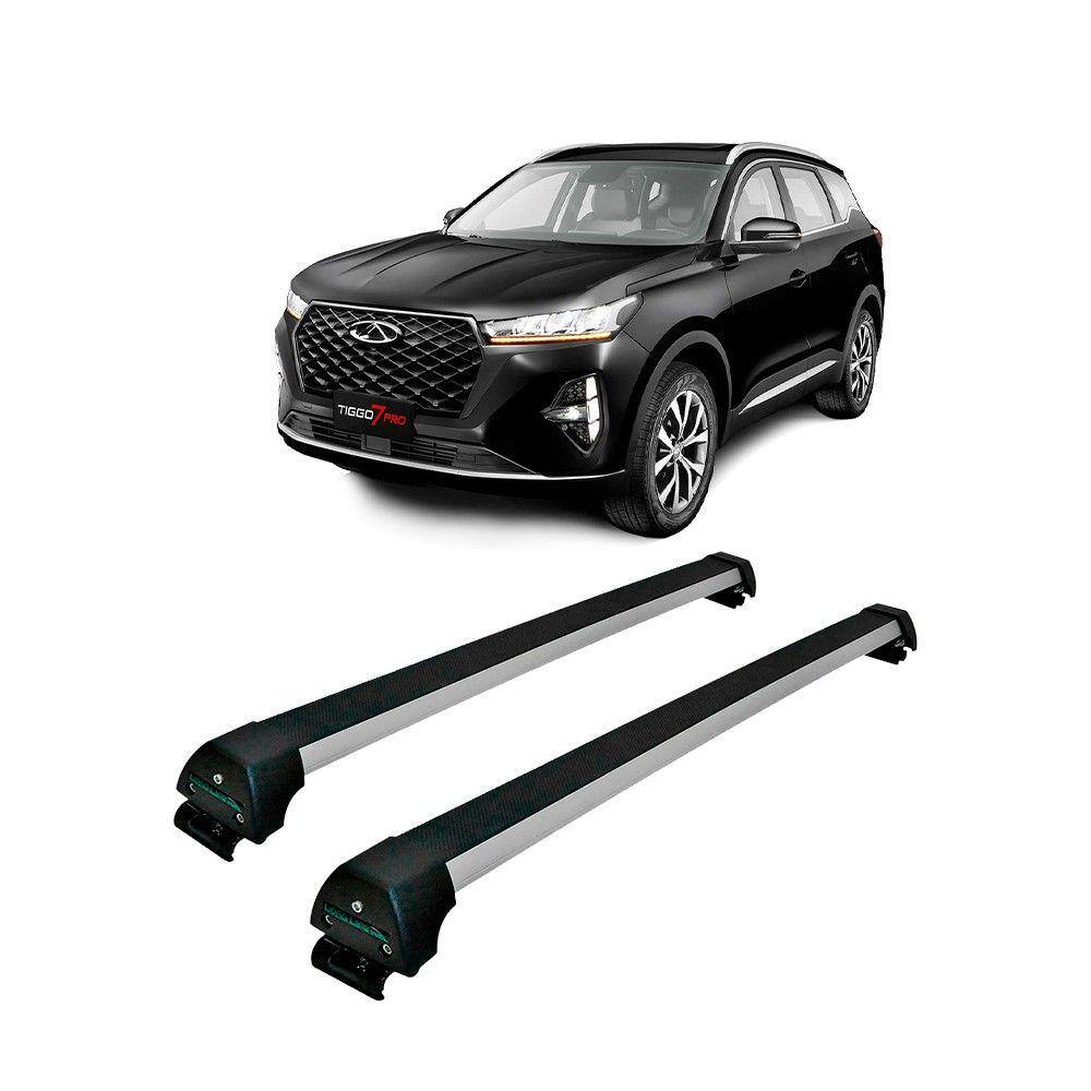 Rack de teto Long Life Sports alumínio Tiggo 7 com Longarina Integrada, com/ sem Teto Solar 2019 até 2021 - 4 Portas.