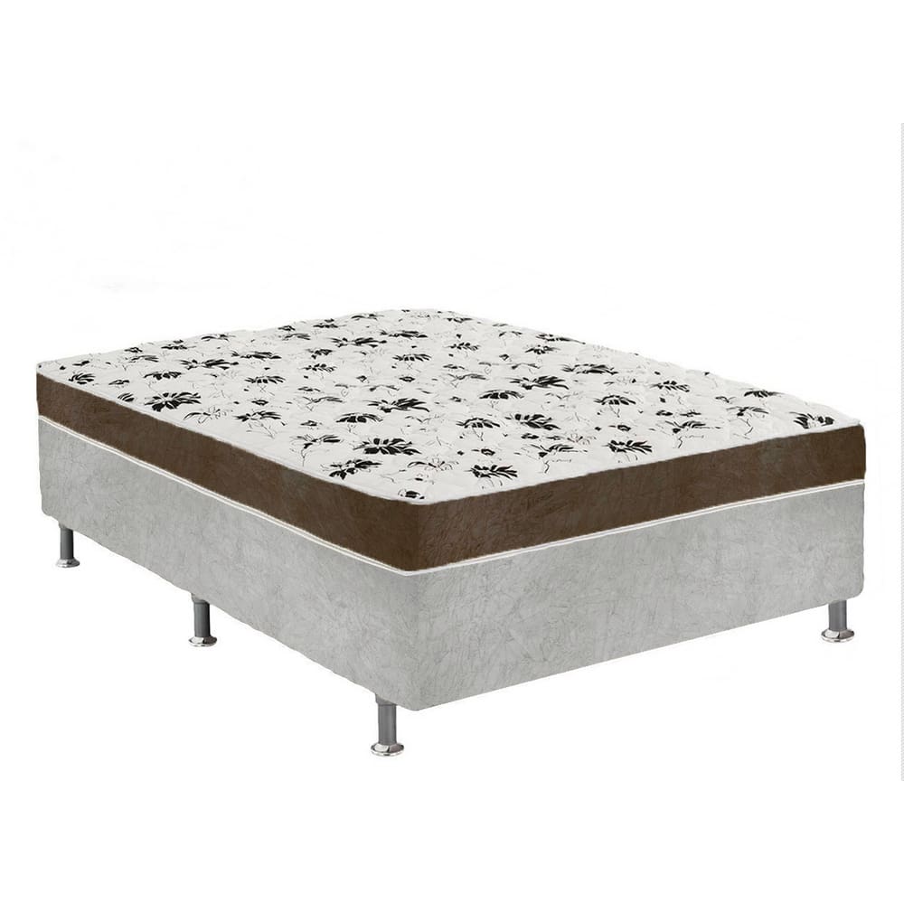 Cama Box Casal Suede Cinza + Colchão Casal Suede Marrom Orto Molas Ensacada 138x188x55