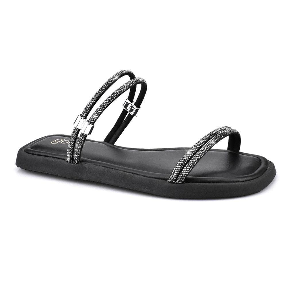 Rasteira Flat Sandalia Brilho Strass Feminino Godiva Preto Onix 334090