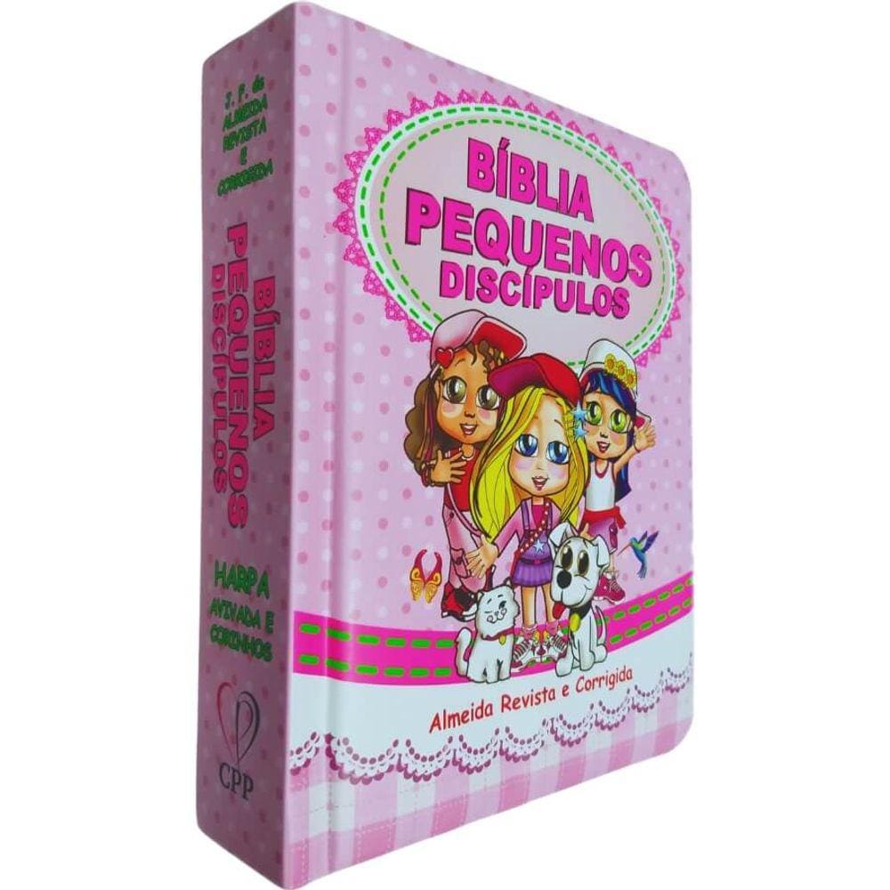 Bíblia Sagrada Pequenos Discípulos ARC Letra Grande Com Harpa Avivada e Corinhos Capa Dura Almofadada Rosa