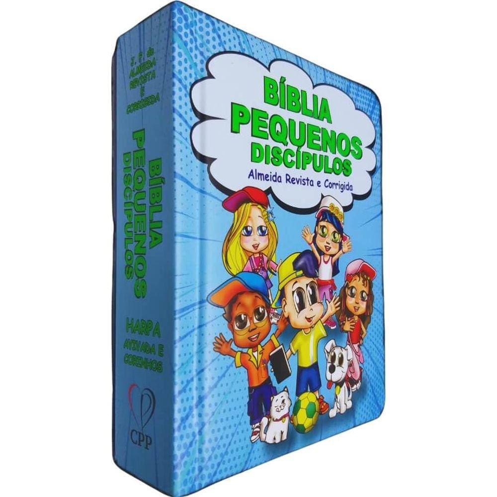 Bíblia Sagrada Pequenos Discípulos ARC Letra Grande Com Harpa Avivada e Corinhos Capa Dura Almofadada Azul