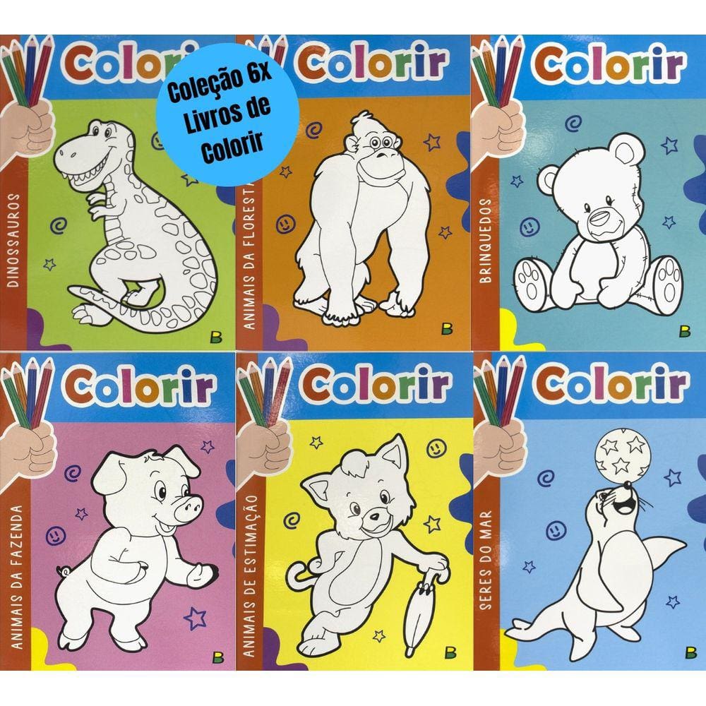 Kit Coleção 06 Livros de Colorir Infantil 84 Páginas Incríveis Pintar Divertir Entreter Crianças Idade 2+ TodoLivro