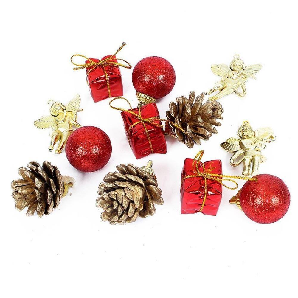 Kit 24 Enfeites Natal Pendente Vermelho/Dourado
