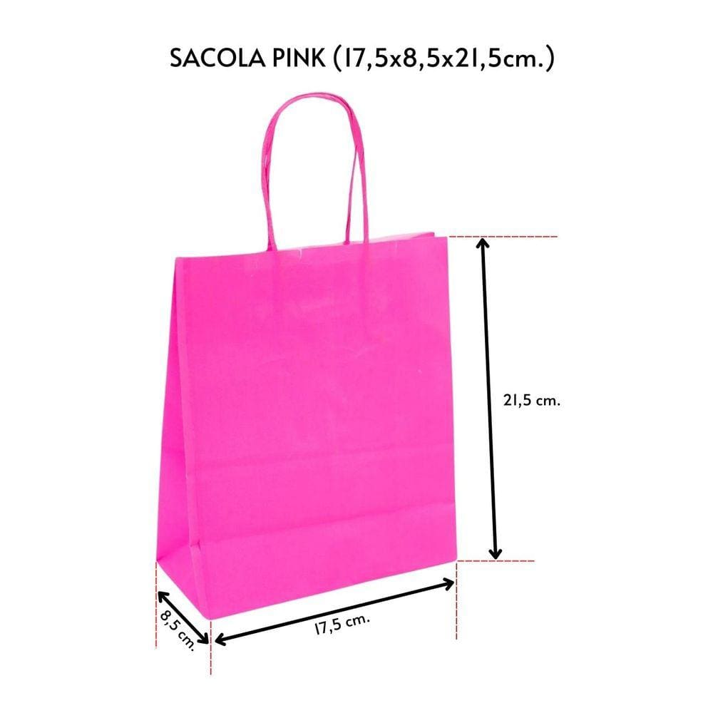 Sacola Para Presente Kraft Pink 17,5X8,0X21,5 C/ 10 Un.