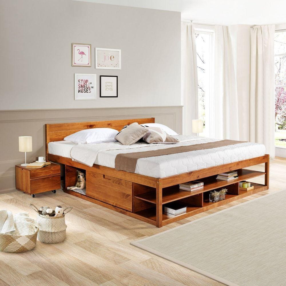 Cama King Multifuncional Madeira Maciça Irara Cabecasa Madeiramadeira Caramelo