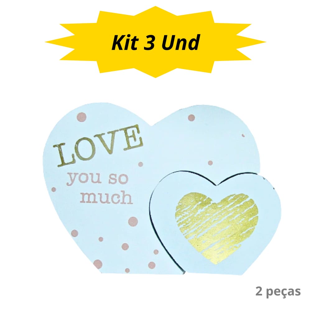 Kit 3 und - Enfeite de Mesa - MDF - Coração - 2 peças