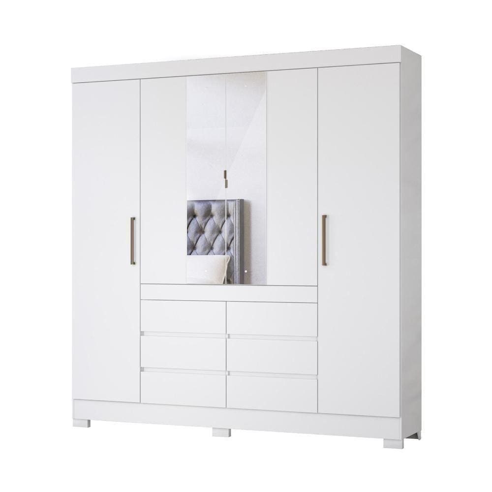 Guarda-roupas Casal 4 Portas 6 Gavetas e Espelhos Cr35192 Branco