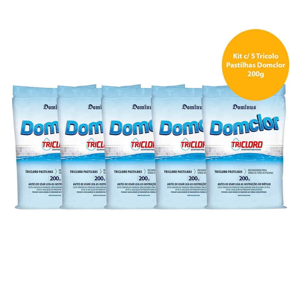 Kit c/ 5 Tricloro Pastilhas Domclor 200g c/ 90% de Cloro Ativo