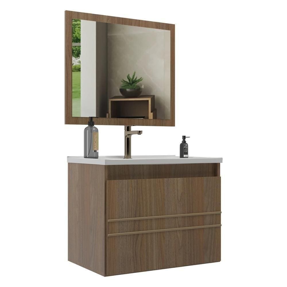 Gabinete Banheiro 60cm Com Cuba E Espelheira Multimóveis Cr10103 Noce Noce