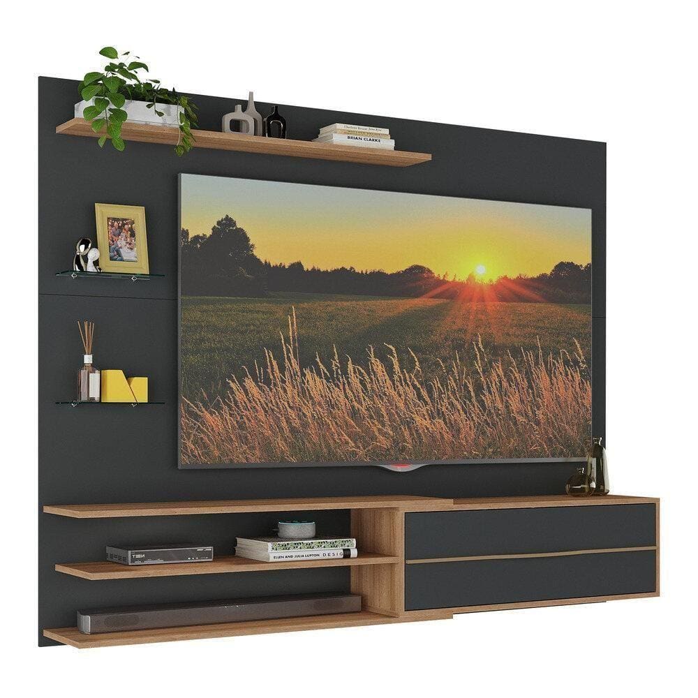Painel Para Tv Até 65 Polegadas 1 Porta E Prateleiras Multimóveis Mp1064 Preto/rustic Preto/rustic
