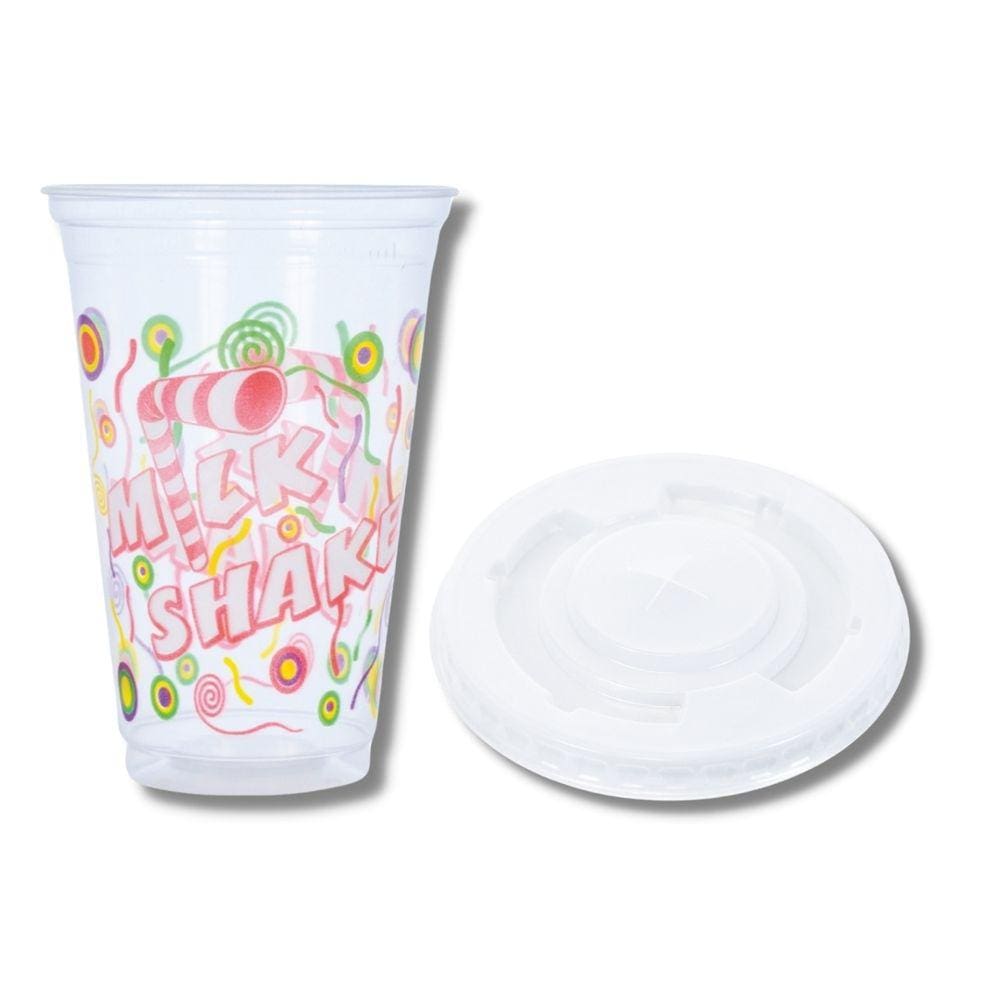 Kit C/ 100 Un Copo P/ Milk Shake 440 Ml + 100 Un Tampa S/ Furo P/ Copos 440,550 E 660 Ml