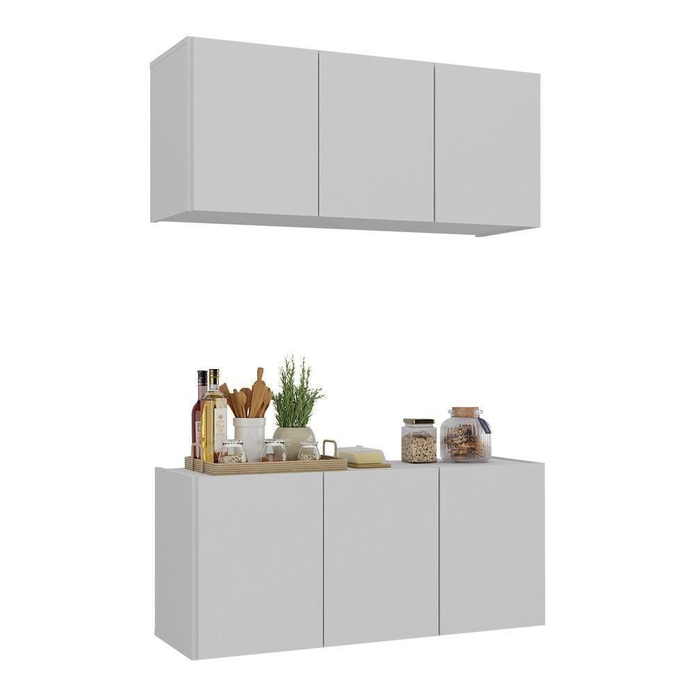 Kit Armário De Cozinha E Balcão 3 Portas Multimóveis Mp2164 Branco Branco
