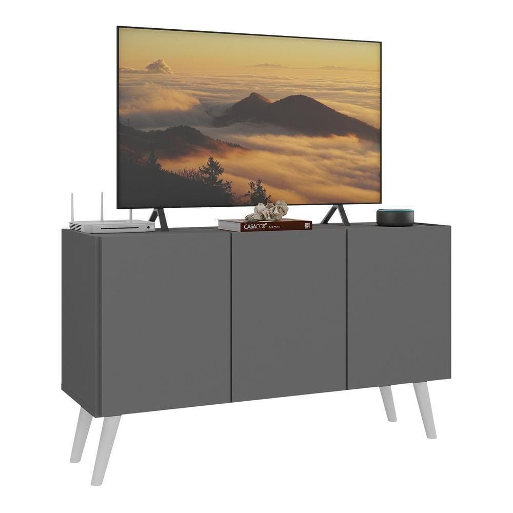 Rack Retrô Para Tv Até 32 Polegadas Com 3 Portas Multimóveis Mp1067 Grafite/branco Grafite/branco