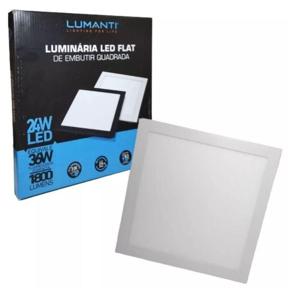 Kit 05 Luminária Led Flat Embutir Quadrada 6500k - 24w (lumanti) 1800 Lumens