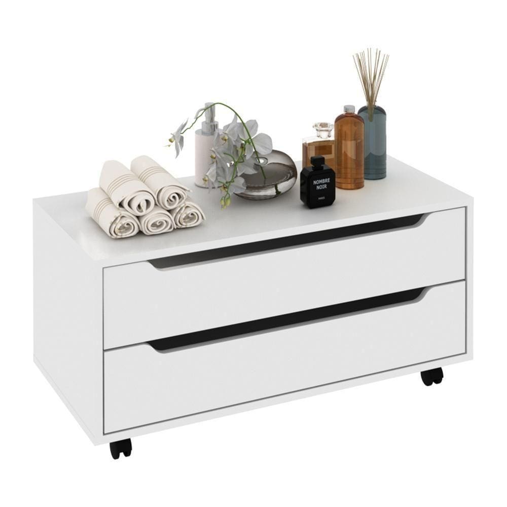 Gabinete Banheiro 80cm 2 Gavetas Retrô Com Rodízios Multimóveis Cr10121 Branco Branco