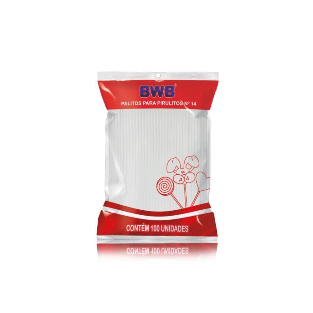 Palitos Para Pirulito BWB Médio Branco N° 14 Cm C/ 100 Un. Bwb
