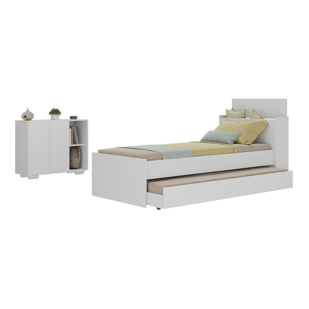 Conjunto Quarto Bicama Com Baú E Balcão 2 Portas Multimóveis Mp4117 Branco Branco