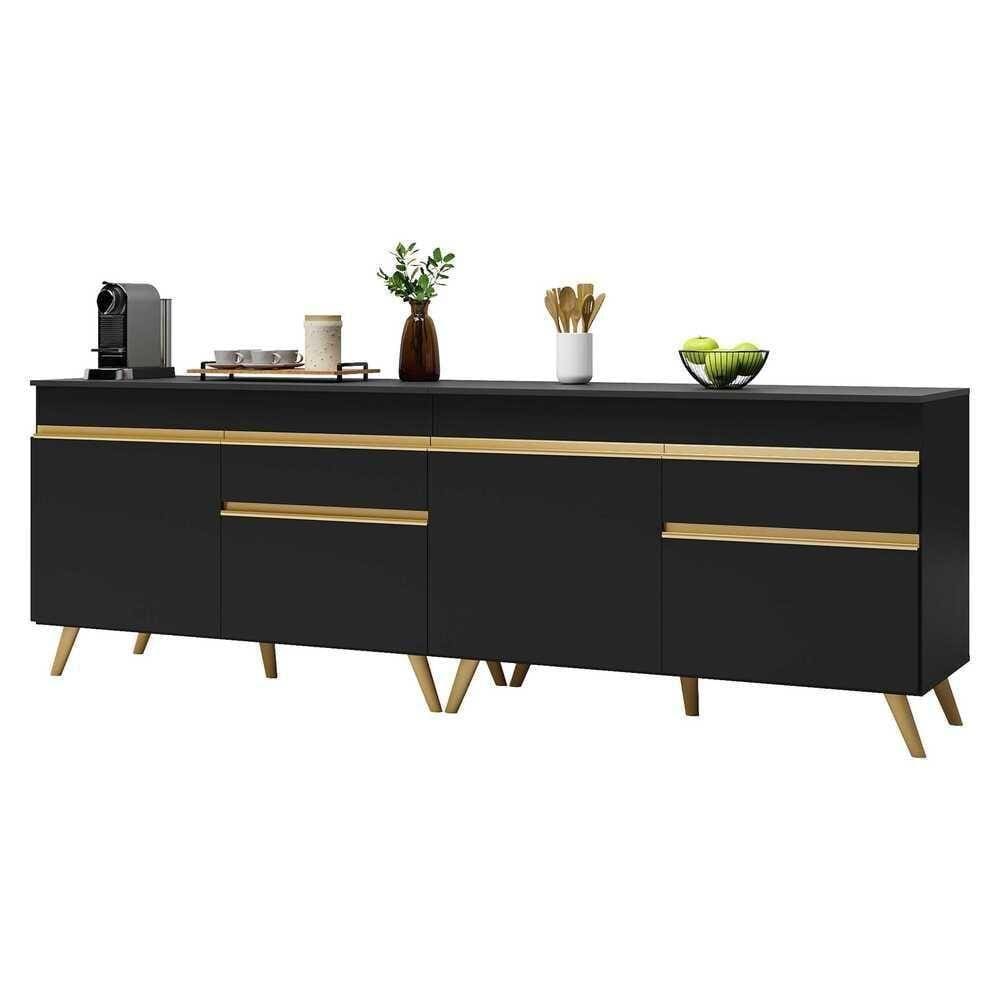 Kit Armário De Cozinha Gabinete Pia 120cm Veneza Multimóveis Mp2159 Preto/dourado Preto/dourado