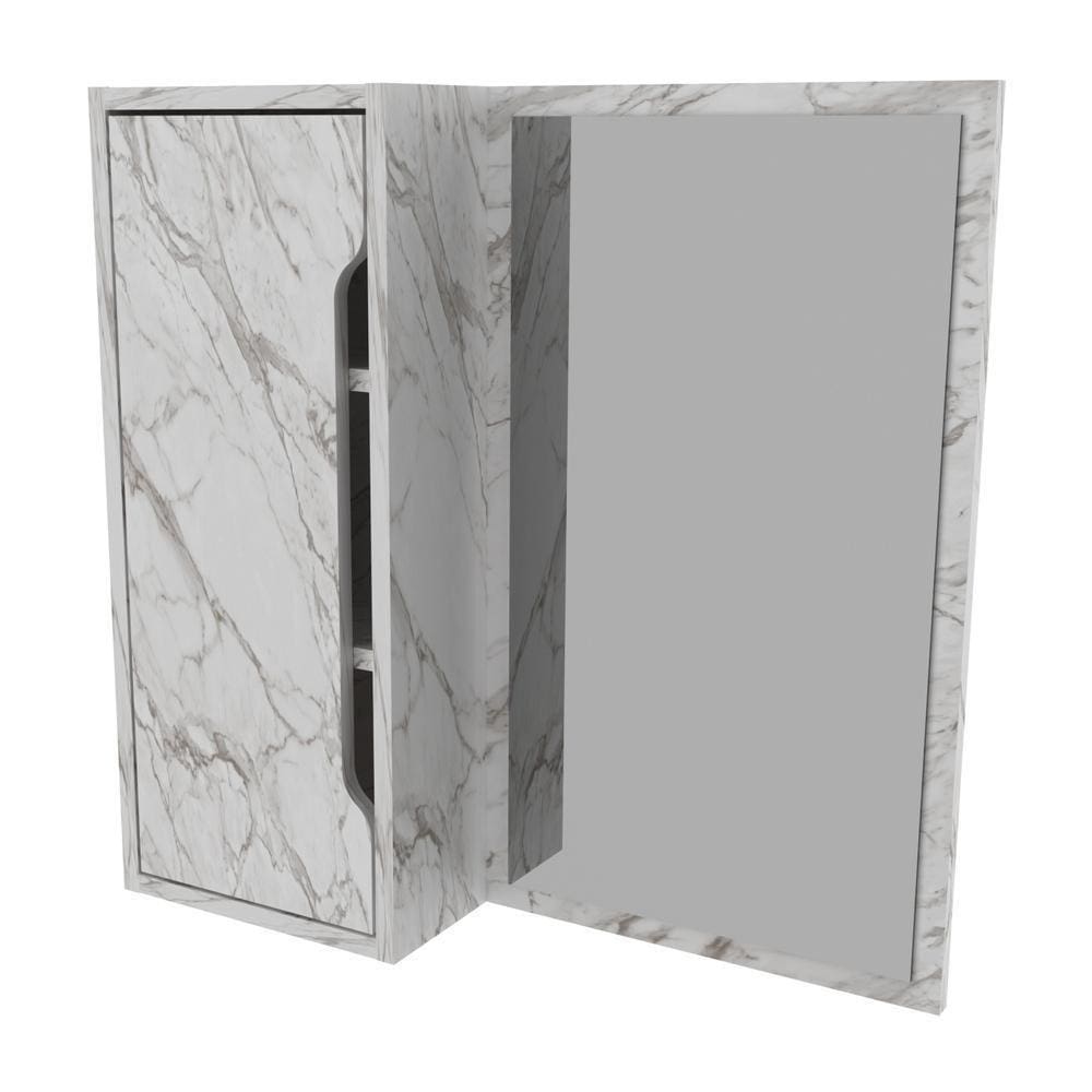Espelheira Para Banheiro 60cm Com 1 Porta Multimóveis Cr10117 Mármore Branco Mármore Branco
