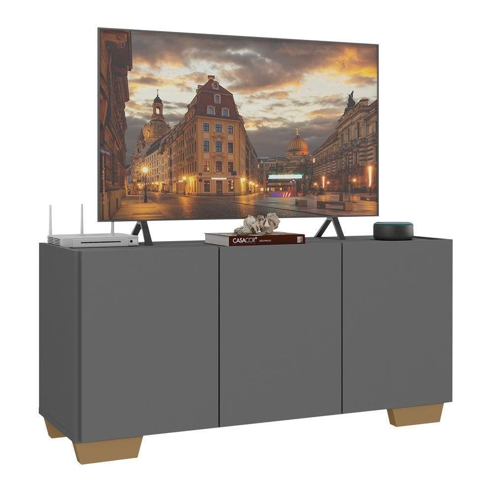 Rack Para Tv Até 32 Polegadas Com 3 Portas Multimóveis Mp1068 Grafite/natural Grafite/natural