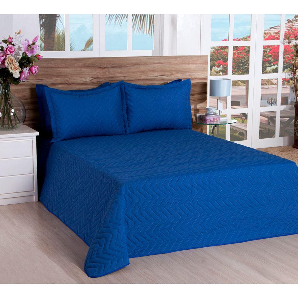 Cobreleito Matelassado Casal Queen Classic 03 Pçs Azul