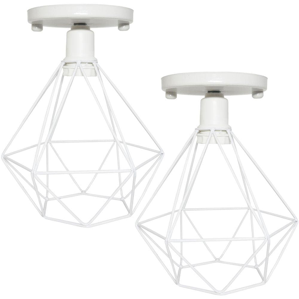 2 Lustres Teto Plafon Industrial Aramado Diamante Retrô Luminária Sobrepor Vintage Agp Ilumini