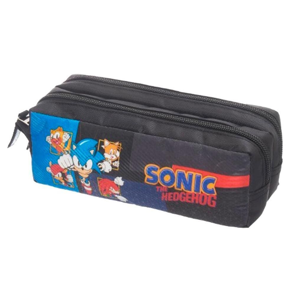 Estojo Escolar Sonic Duplo Go Fast Preto - Pacific 22cm