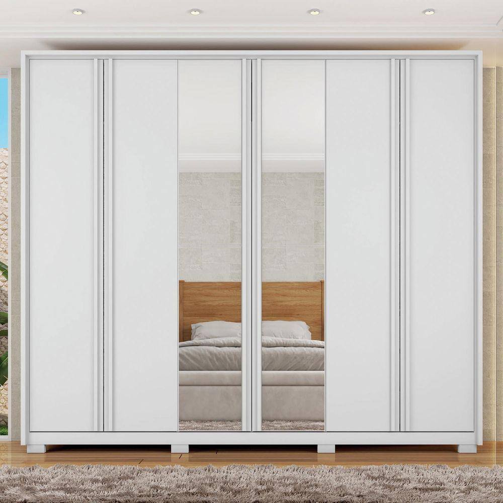 Guarda Roupa Casal 2.7 com Espelho 6 Portas 4 Gavetas Suburban Branco Fosco