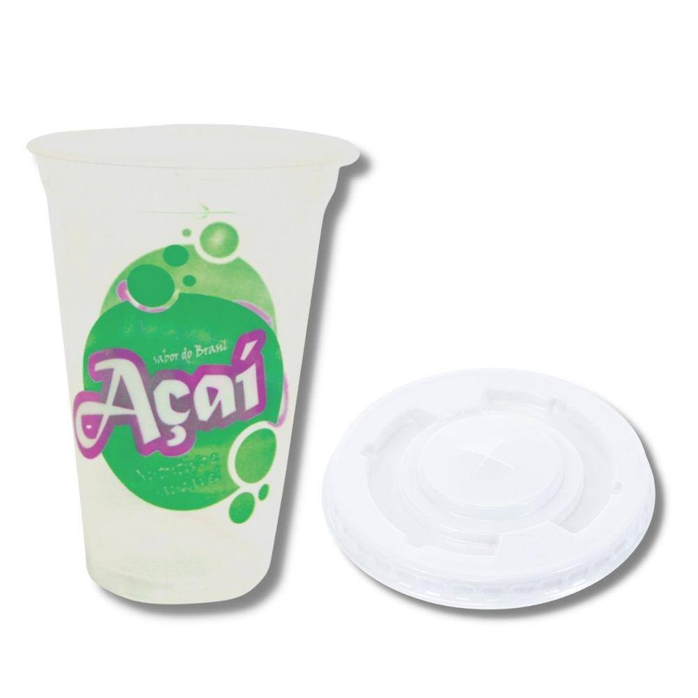 Kit C/100 Un Copo P/ Acai 330Ml + 100 Un Tampa C/ Furo P/ 330Ml