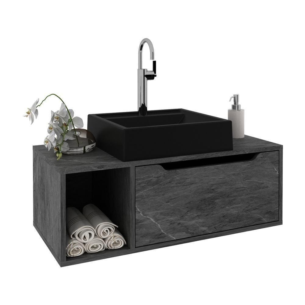 Gabinete Banheiro 80cm Com 1 Porta E Nicho Multimóveis Cr10122 Mármore Lunar Mármore Lunar