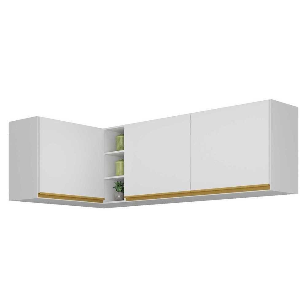 Kit Armário De Cozinha Aéreo Canto 90cm E Aéreo 120cm Veneza Multimóveis Mp2148 Branco-dourado