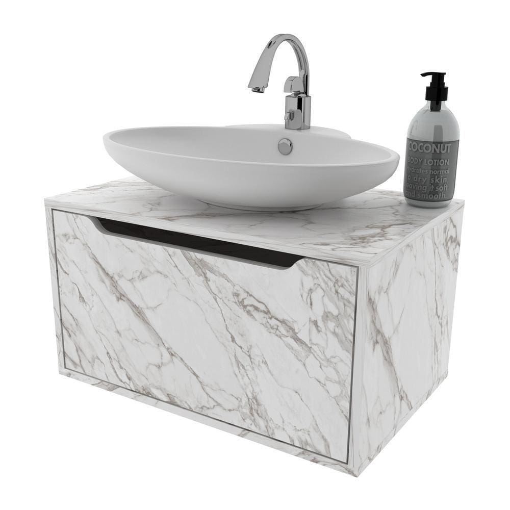 Gabinete Banheiro Suspenso 60cm Com 1 Porta Multimóveis Cr10123 Mármore Branco Mármore Branco