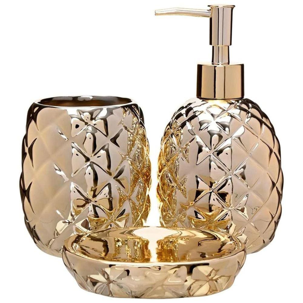 Conjunto de Banheiro Abacaxi na Cor Dourada